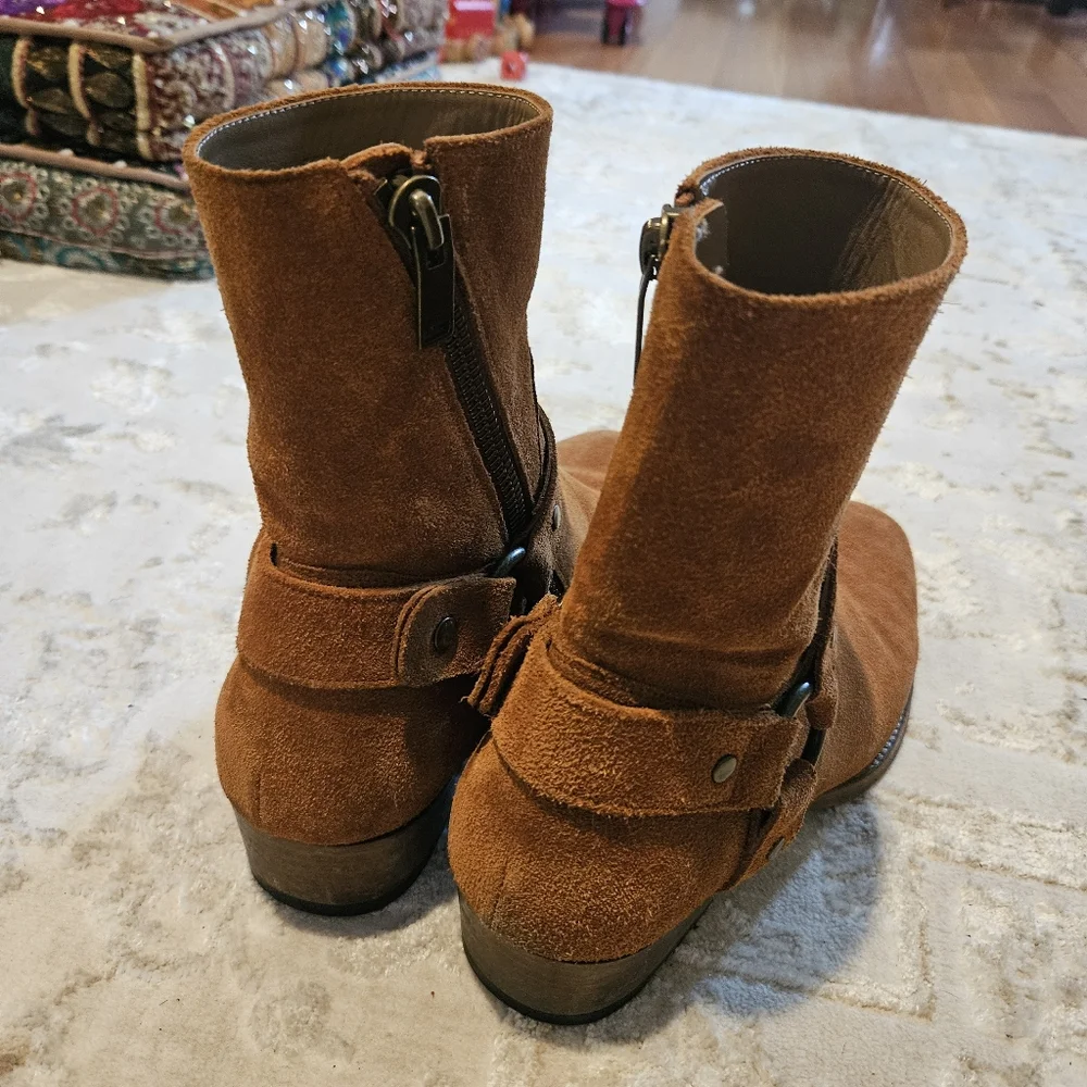 Camel Suede Wyatt Zipper Harness Boots Mens 9.5